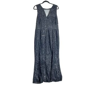 Alexa B nites black Lace sleeveless sequins Mesh Neck dress Size 14W Gothic Chic